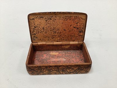 Lot 2466 - Rare Victorian Mauchline ware snuff box, with a penwork scene entitled 'Tam O'Shanter', the outside with foliate patterns, 8.5cm across