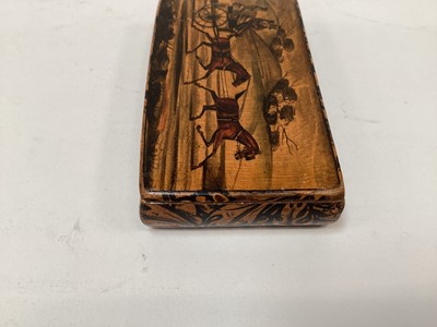 Lot 2469 - Rare Victorian Mauchline ware snuff box, with a penwork carriage driving scene, the outside with foliate patterns, 8.5cm across