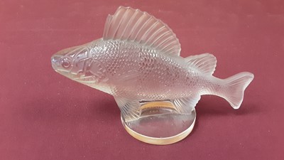 Lot 1015 - Lalique clear and frosted glass paperweight / car mascot in the form of a Perch, signed R.Lalique France, 10cm high