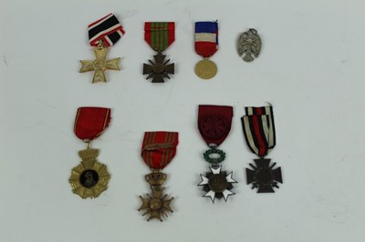 Lot 741 - Collection of First and Second World War French, Belgian and other European medal to include a Croix de Guerre dated 1939, replica Nazi Knights Cross of War Merit and Belgian Order of the Crown (8...