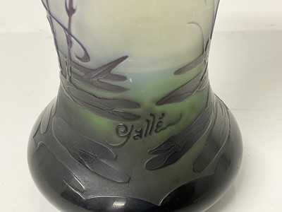 Lot 1023 - Emile Galle cameo glass vase with floral decoration on green ground, signed, 20cm high