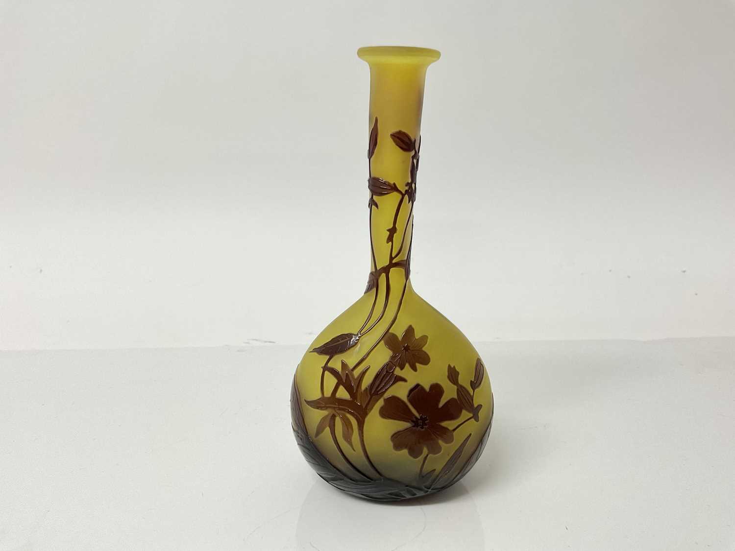 Lot 1025 - Emile Galle cameo glass vase decorated with leaves and flowers, signed, 17cm high