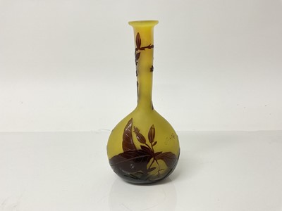 Lot 1025 - Emile Galle cameo glass vase decorated with leaves and flowers, signed, 17cm high