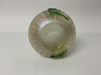 Lot 1318 - Loetz style Kralik iridescent glass vase decorated with a green flower, 11cm high