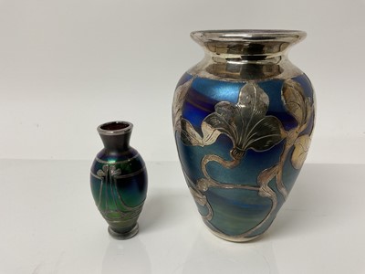 Lot 1037 - Two Venetian glass vases with silver overlay, 15cm high and 9cm high