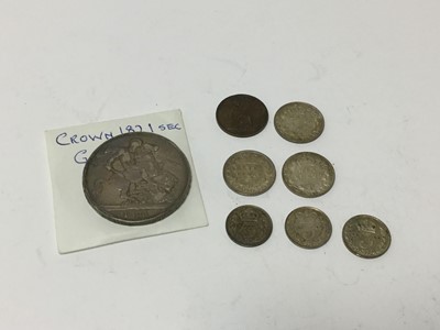 Lot 472 - G.B. - Mixed coinage to include silver George III Crown 1821 (Secundo) (N.B. Some minor edge bruises) otherwise VF, Victoria YH Six Pence1887 GEF, Three Pences YH 1887 AEF, OH 1893 AU, bronze Farth...