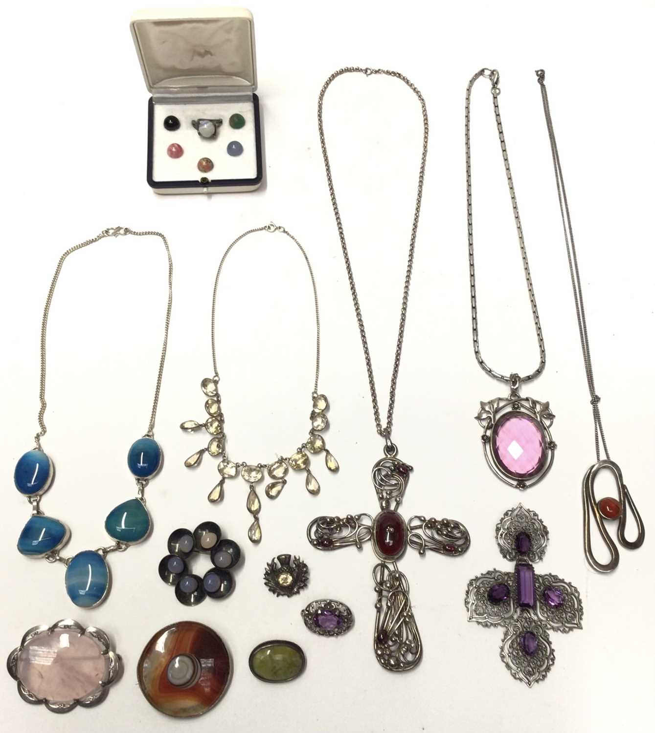 Lot 94 - Group silver jewellery set with semi precious gem stones