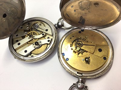 Lot 97 - Four silver cased pocket watches, silver bangle, two silver pendant/ brooch mounts and silver mirror