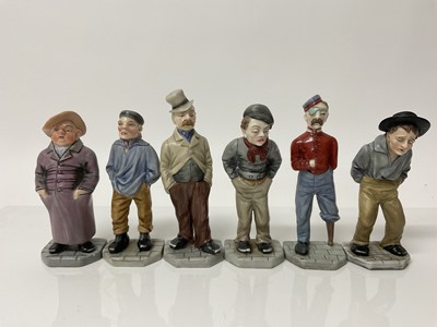 Lot 1055 - Set of six Royal Worcester James Hadley menu holder figures from the Down and Out series