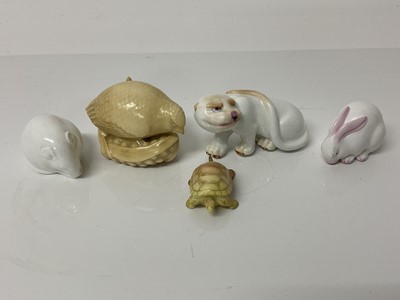 Lot 1070 - Five Royal Worcester model animals including tortoise, rabbit, mouse etc