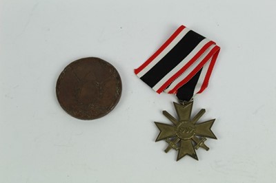 Lot 753 - Second World War Nazi War Merit Cross (with swords) together with a Japanese bronze medallion