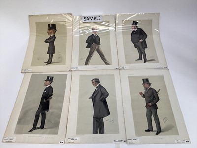 Lot 334 - Group of period Vanity Fair lithographic prints of notable figures (names beginning with 'H [i-u]') by Spy, Ape and others, all 18.5cm x 31cm, individually wrapped.