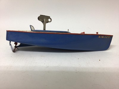 Lot 1912 - Triang Thames clockwork cruiser, speed boat, Scalex Derwent cabin cruiser, Triang Mimic diesel flyer all boxed plus unboxed Hornby speedboat