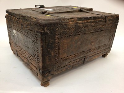 Lot 2653 - Antique Indian carved wood Dowry chest