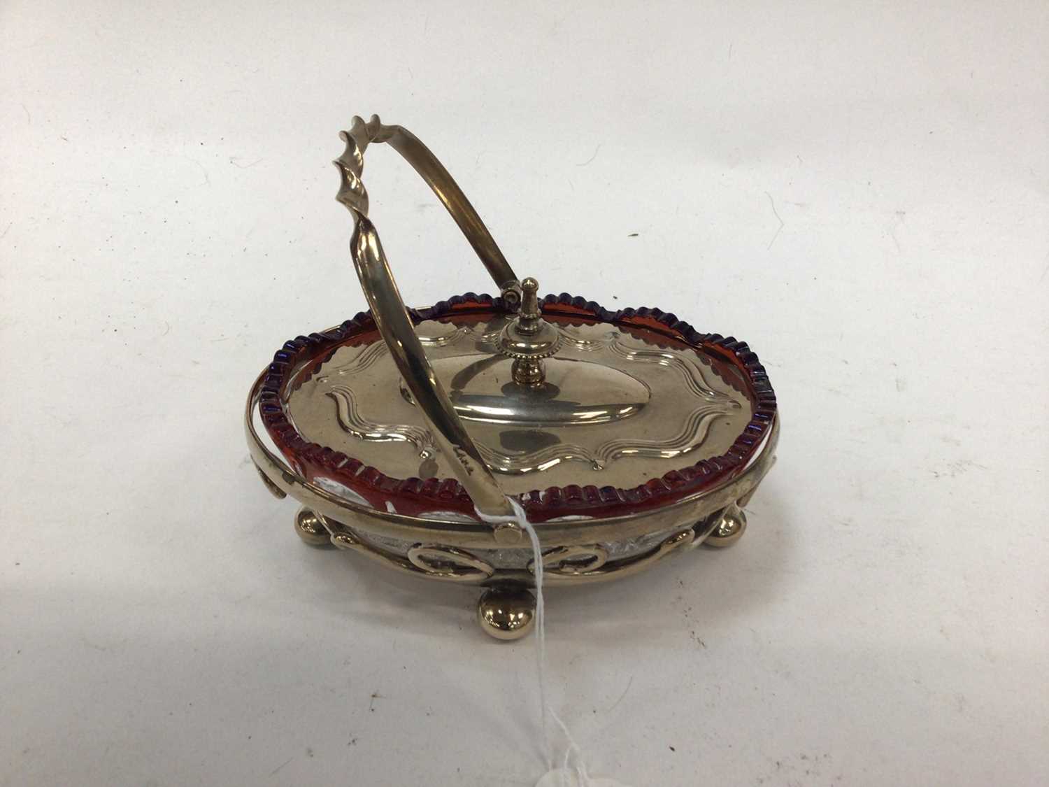 Lot 2631 - Silver plated swing handled dish