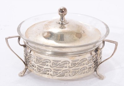 Lot 357 - Asprey silver three handled butter dish with clear glass liner
