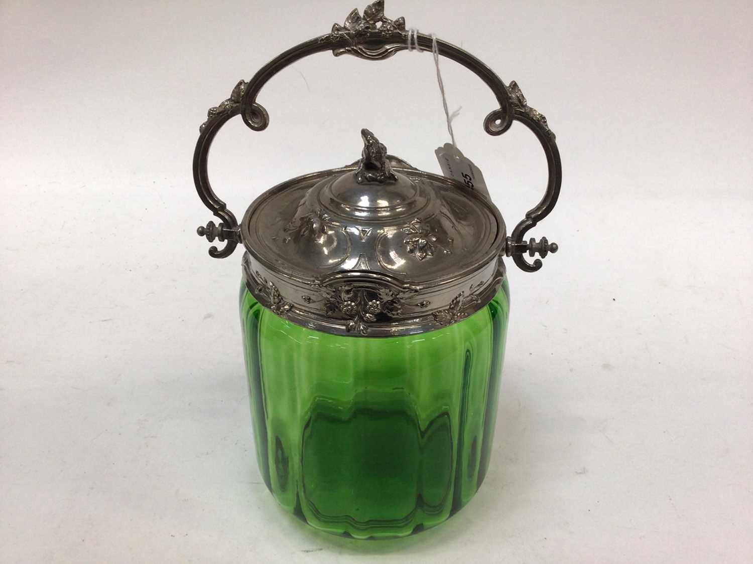 Lot 2655 - Art Nouveau Biscuit barrel with green glass liner