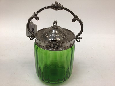 Lot 2655 - Art Nouveau Biscuit barrel with green glass liner