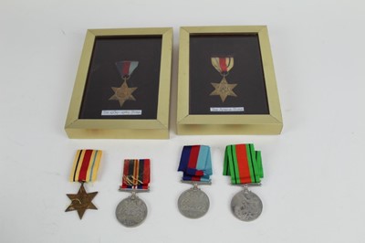 Lot 750 - Second World War 1939 - 1945 Star and Africa Star, both mounted in glazed frames, together with another 1939 - 1945 Star, an Africa Star, a Defence medal and two War medals (6 medals)