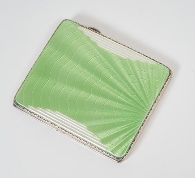 Lot 362 - 1930s Silver and guilloche wavy green and white guilloche enamel cigarette case