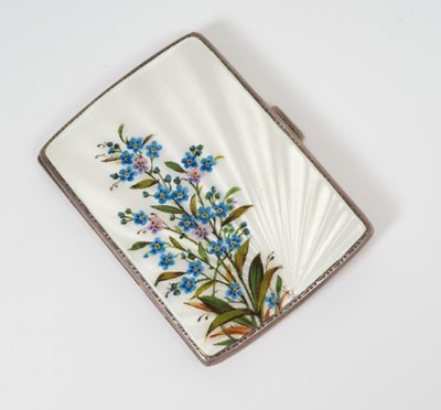 Lot 364 - 1930s silver and guilloche enamel cigarette case with painted floral decoration