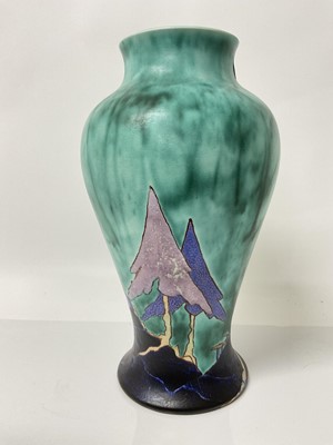 Lot 1103 - Extremely large 1930's Clarice Cliff vase decorated in the Inspiration Caprice pattern, 41cm high