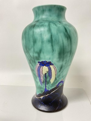 Lot 1103 - Extremely large 1930's Clarice Cliff vase decorated in the Inspiration Caprice pattern, 41cm high
