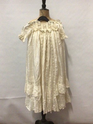 Lot 2092 - Babies' silk christening gown with lace inserts and tiered lace hem