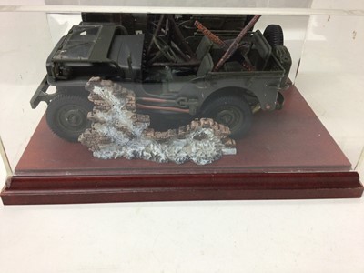 Lot 1920 - Diecast scratch built model of a military jeep, various figures, paints and accessories