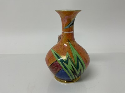 Lot 1123 - Carlton ware lustre vase with geometric decoration on orange ground, 16cm high