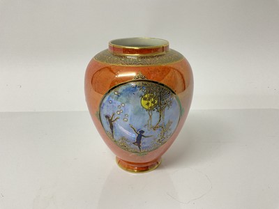 Lot 1124 - Carlton ware lustre vase decorated with figures on orange ground, 13cm high