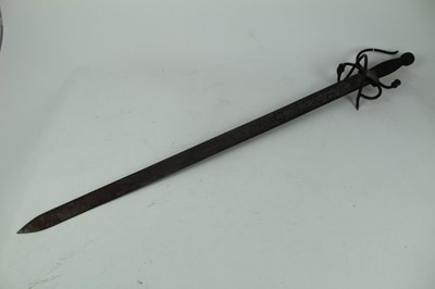 Lot 886 - Reproduction Spanish Toledo sword with wirebound grip, and etch blade marked 'made in Spain, Toledo', blade 83cm in length.