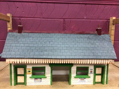 Lot 1935 - Scratch-Built Wooden Model Railway Accessories including Shops, Station etc.