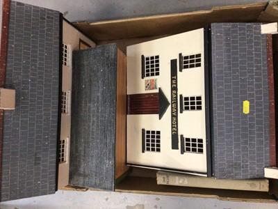Lot 1935 - Scratch-Built Wooden Model Railway Accessories including Shops, Station etc.