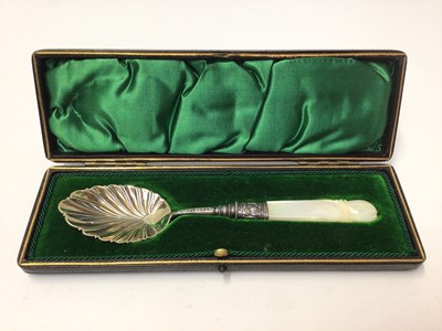 Lot 131 - Seven various silver napkin rings, celluloid napkin ring and silver spoon in fitted case