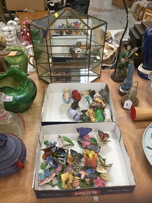 Lot 486 - Franklin mint butterflies, owl ornaments and glazed display case.