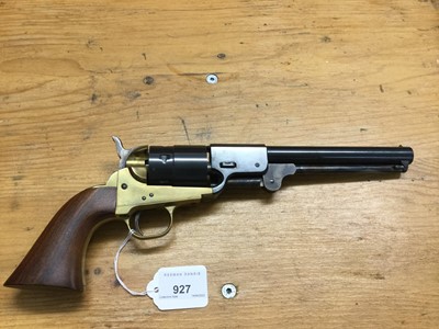 Lot 927 - Good quality replica American Colt revolver with leather holster and accessories.