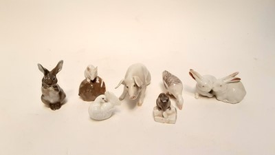 Lot 1187 - Seven Royal Copenhagen animal models - rabbits 518, rabbit 1019, mouse 511, duck 1902, dove 4787, mouse 510 and pig 1400