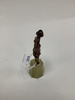 Lot 2528 - Josef Lorenzl Art Deco cold-painted bronze figure of a woman, shown wearing a flapper dress and striking a pose, on an onyx base, signed 'R. Lor', 10.75cm high