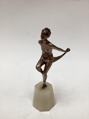 Lot 2530 - Art Deco silvered bronze figure of a nude woman dancing, on an onyx base, 18cm high