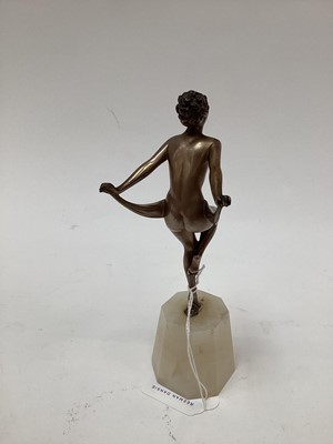 Lot 2530 - Art Deco silvered bronze figure of a nude woman dancing, on an onyx base, 18cm high