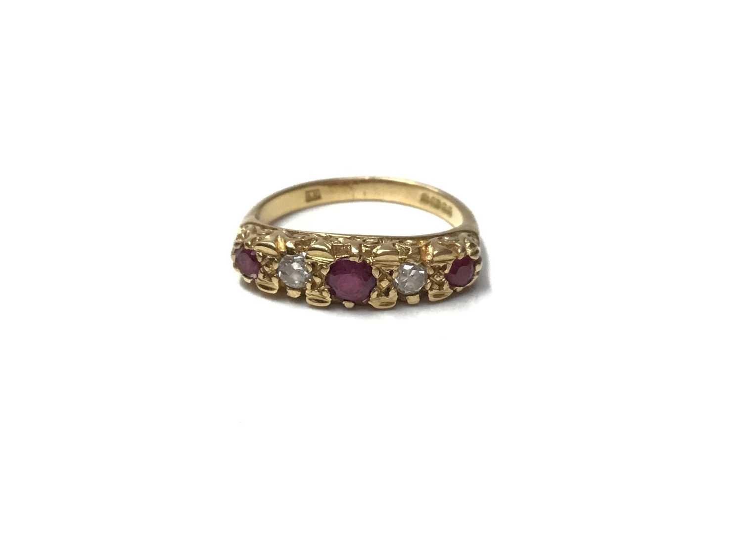 Lot 154 - Victorian style 18ct gold ruby and diamond five stone ring