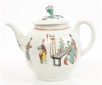 Lot 160 - Mid-18th century Worcester polychrome teapot...