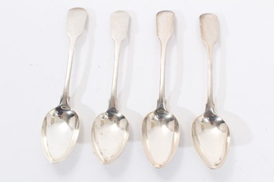 Lot 319 - Set of four early 19th Cape of Good Hope Colony silver fiddle pattern dessert spoons  marked CDL