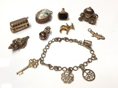 Lot 173 - 9ct gold charm bracelet with various 9ct gold novelty charms