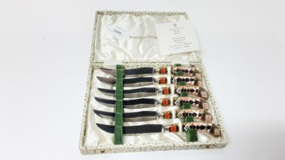 Lot 1205 - Set of six Royal Crown Derby tea knives with Imari pistol grip handles, in fitted case