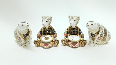 Lot 1206 - Four Royal Crown Derby paperweights - two Teddy bears playing drums and two Polar bears