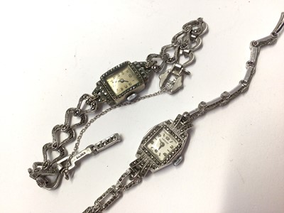 Lot 167 - Silver cased fob watch, two ladies vintage marcasite cocktail watches and others