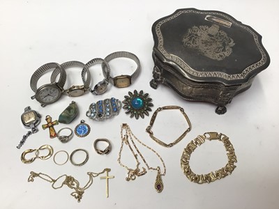 Lot 172 - Group 9ct gold and costume jewellery in silver plated jewellery box