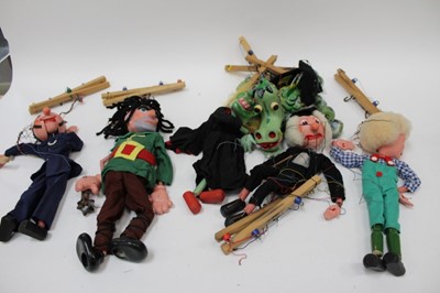 Lot 1886 - Six Pelham type puppets including Dragon, Policeman and others.